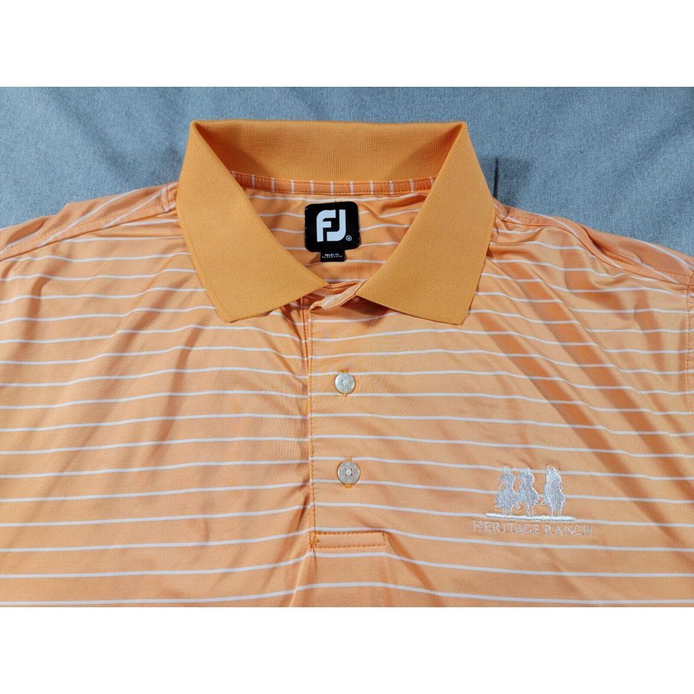 FOOTJOY Men's Medium‎ Performance Golf Polo Shirt Orange Striped Heritage Ranch